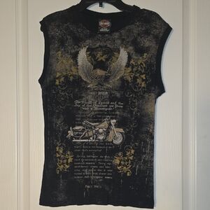 Harley-Davidson Black and Gold Sleeveless Tank. Ladies XL